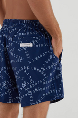 RECYCLED SWIM SHORTS IN NAVY BIB-80351 PRINT