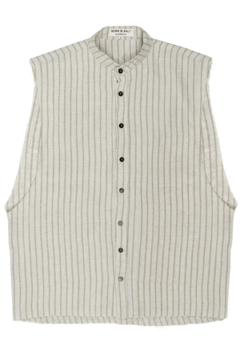 GUNS SLEEVELESS LINEN SHIRT IN OAK STRIPE