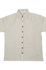 DATE NIGHT SHORT-SLEEVE LINEN SHIRT IN OAK STRIPE