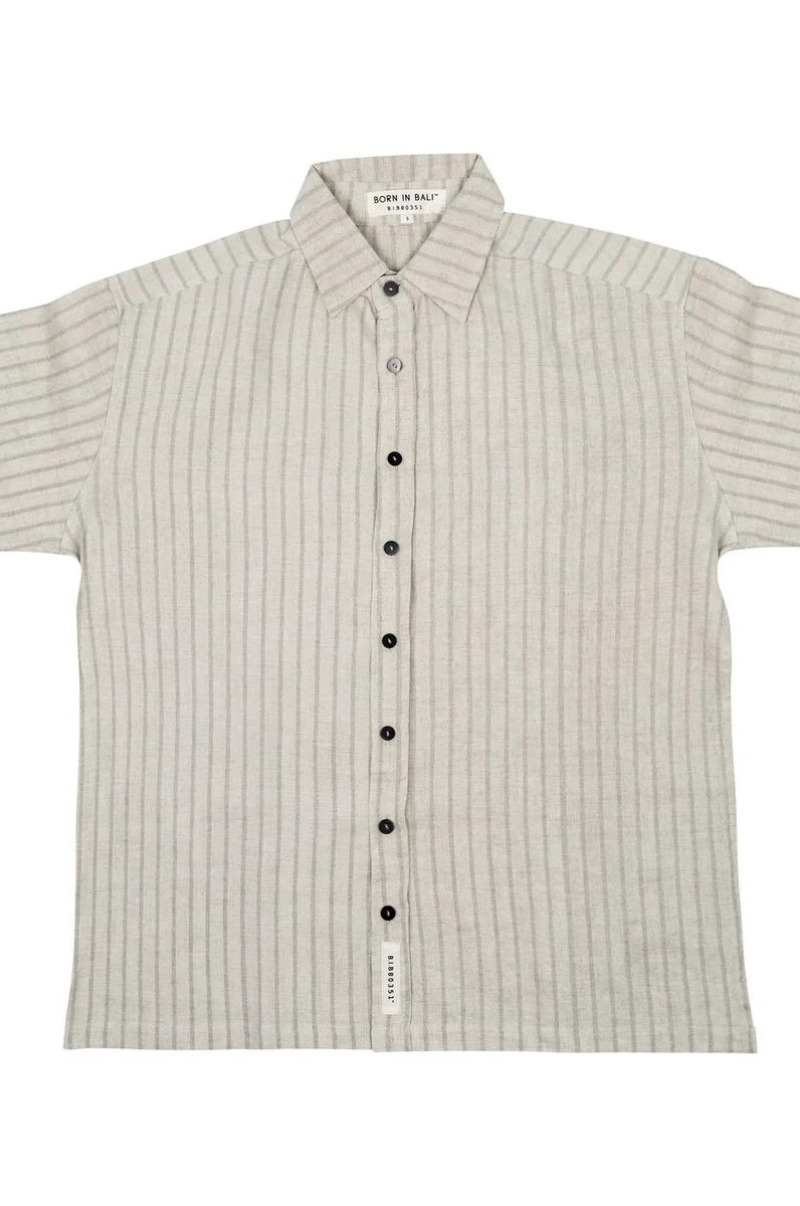 DATE NIGHT SHORT-SLEEVE LINEN SHIRT IN OAK STRIPE