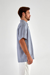 DATE NIGHT SHORT-SLEEVE LINEN SHIRT IN SLATE