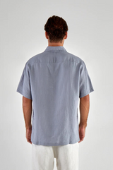 DATE NIGHT SHORT-SLEEVE LINEN SHIRT IN SLATE