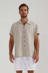 DIMANA DISCO SHORT-SLEEVE LINEN SHIRT IN OAK