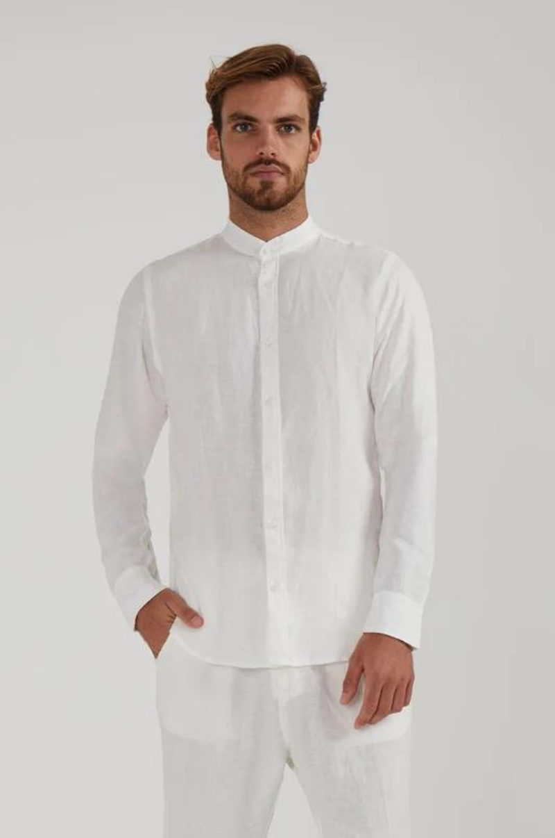 MILE HIGH LONG SLEEVE LINEN SHIRT IN WHITE