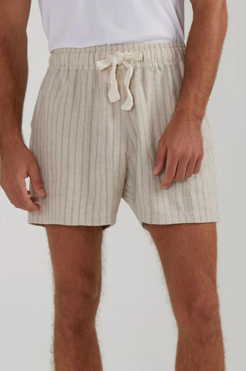 24/7 LOUNGE LINEN SHORTS IN OAK STRIPE