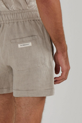 CUFFED LOUNGE LINEN SHORTS IN OAK