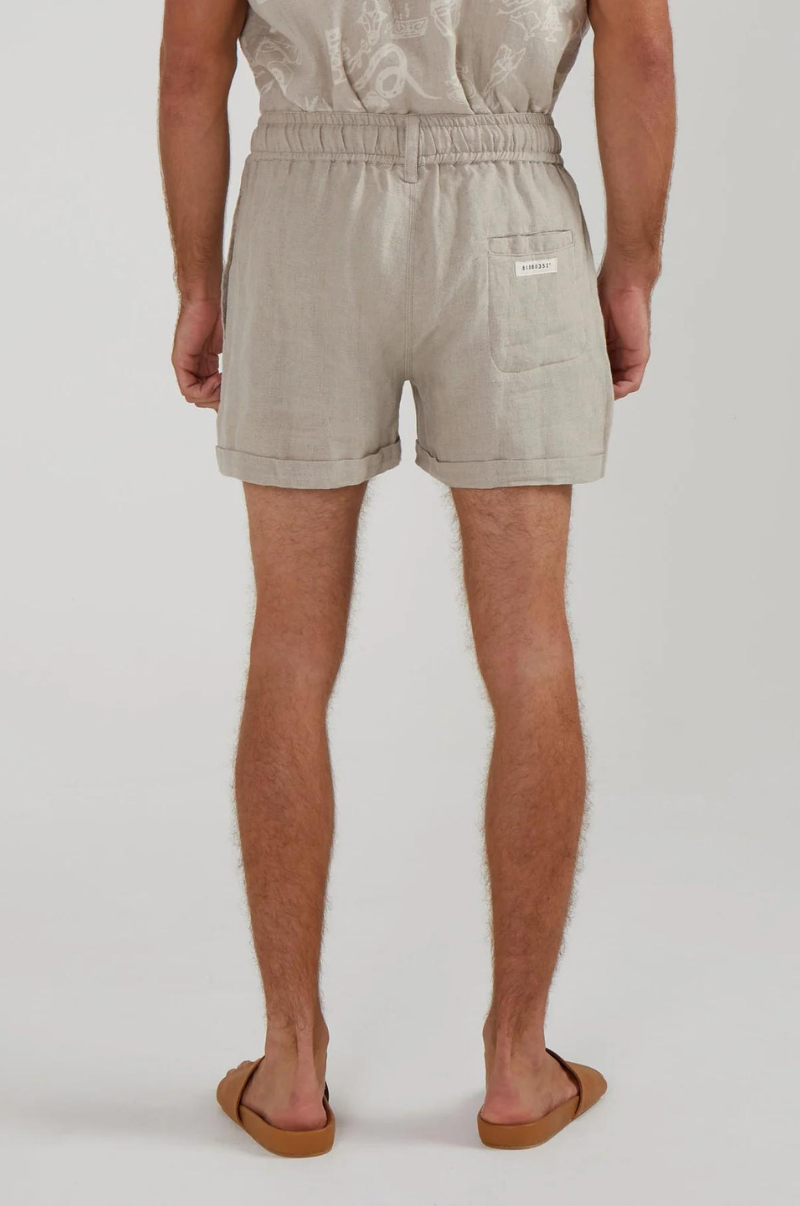 CUFFED LOUNGE LINEN SHORTS IN OAK