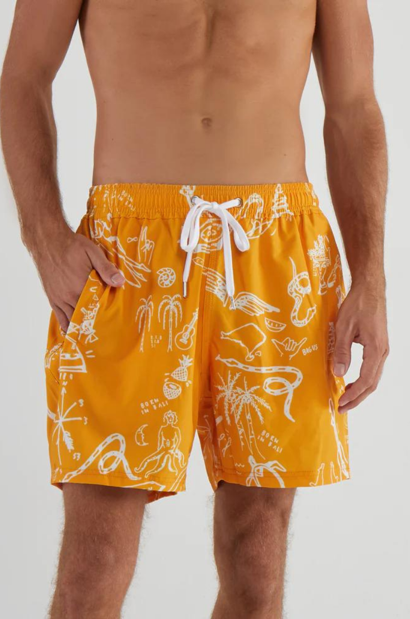 RECYCLED SWIM SHORTS IN MANGO TATTOO PRINT