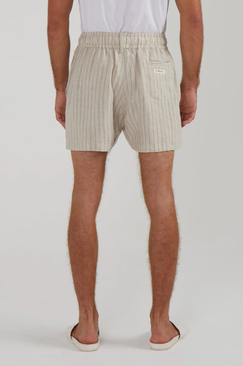 24/7 LOUNGE LINEN SHORTS IN OAK STRIPE