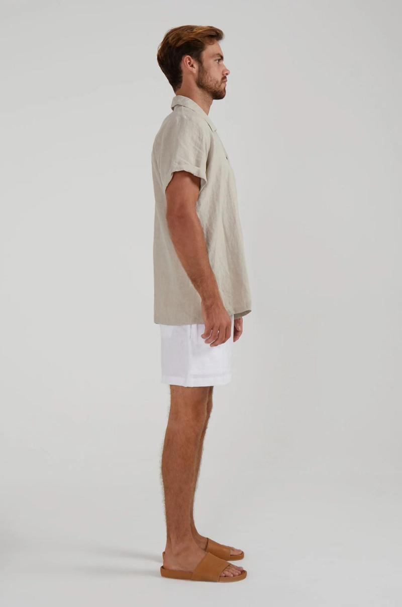 DIMANA DISCO SHORT-SLEEVE LINEN SHIRT IN OAK