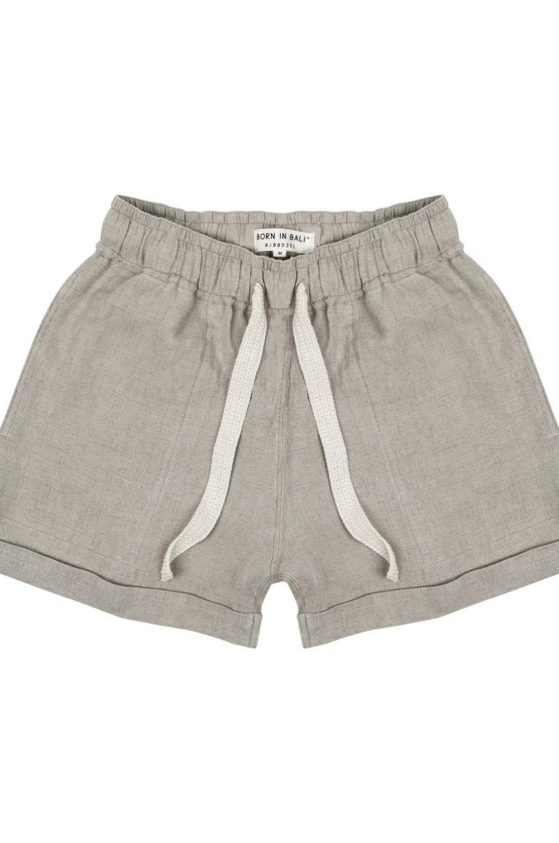 CUFFED LOUNGE LINEN SHORTS IN OAK