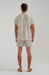 DIMANA DISCO SHORT-SLEEVE LINEN SHIRT IN OAK TATTOO PRINT