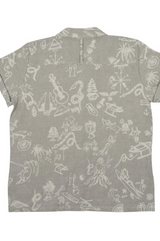 DIMANA DISCO SHORT-SLEEVE LINEN SHIRT IN OAK TATTOO PRINT