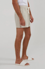 24/7 LOUNGE LINEN SHORTS IN OAK STRIPE