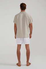 DIMANA DISCO SHORT-SLEEVE LINEN SHIRT IN OAK