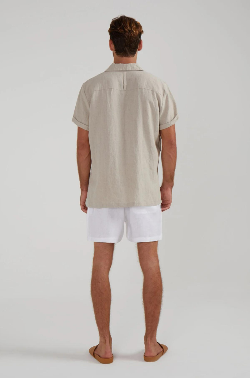 DIMANA DISCO SHORT-SLEEVE LINEN SHIRT IN OAK