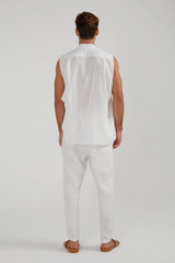 GUNS SLEEVELESS LINEN SHIRT IN WHITE