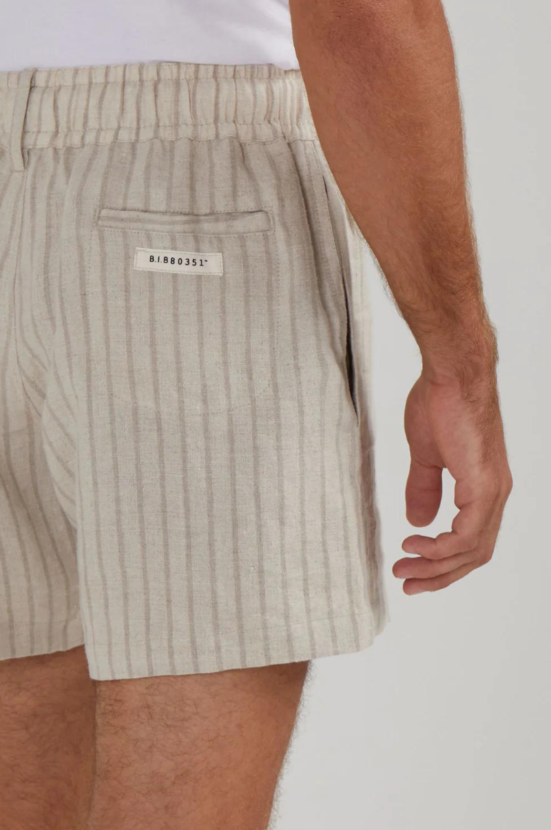 24/7 LOUNGE LINEN SHORTS IN OAK STRIPE