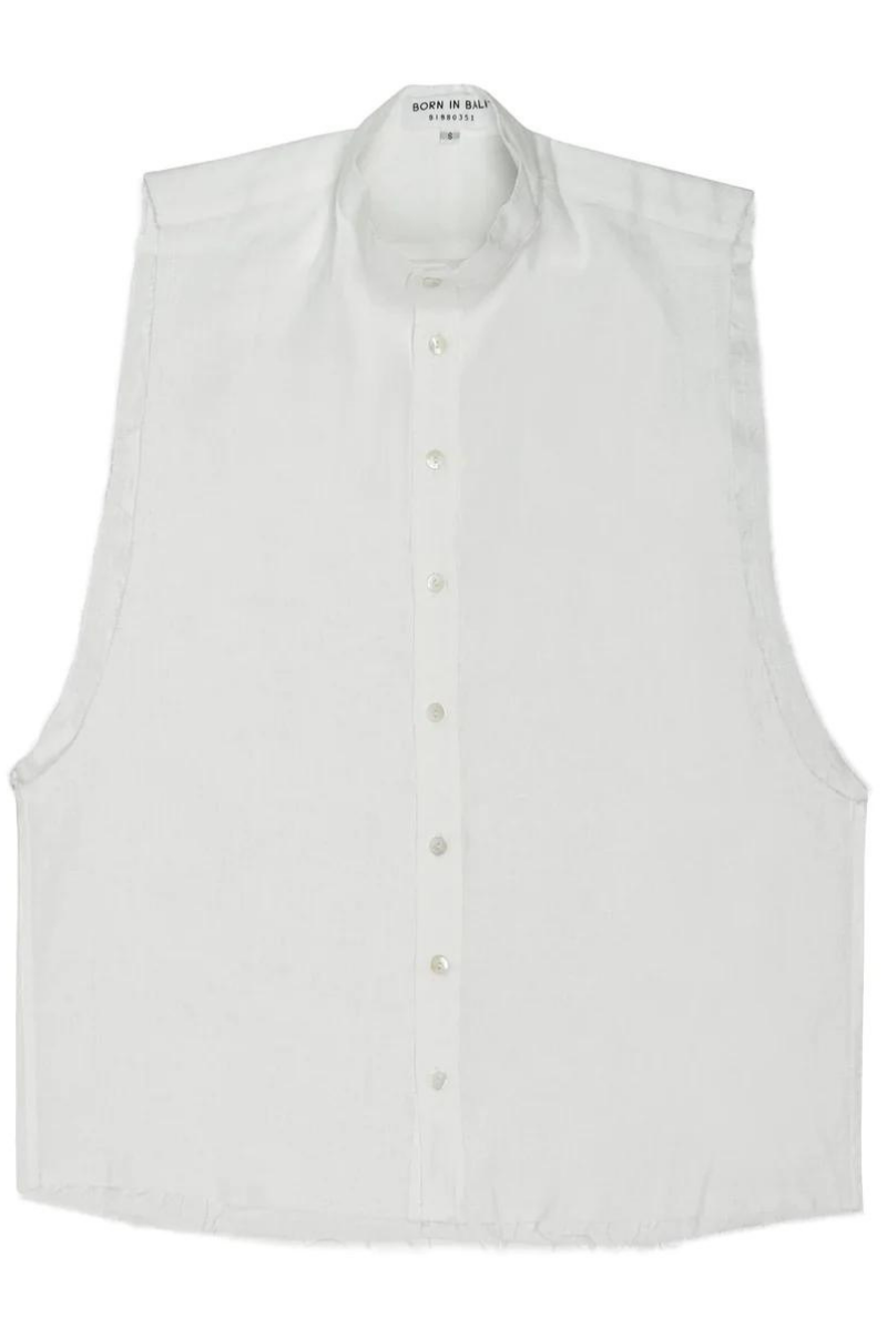 GUNS SLEEVELESS LINEN SHIRT IN WHITE