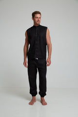 GUNS SLEEVELESS LINEN SHIRT IN BLACK