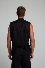 GUNS SLEEVELESS LINEN SHIRT IN BLACK