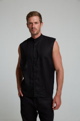 GUNS SLEEVELESS LINEN SHIRT IN BLACK