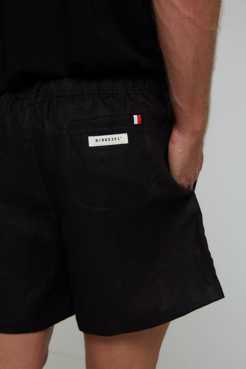 24/7 LOUNGE LINEN SHORTS IN BLACK