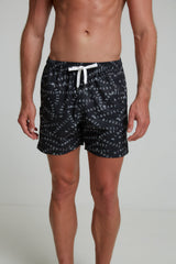 RECYCLED SWIM SHORTS IN BLACK BIB-80351 PRINT