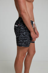 RECYCLED SWIM SHORTS IN BLACK BIB-80351 PRINT