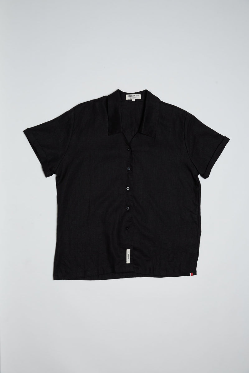 DIMANA DISCO SHORT-SLEEVE LINEN SHIRT IN BLACK